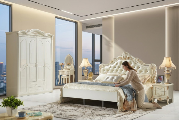 Armario blanco de madera para dormitorio de diseño de muebles clásicos.