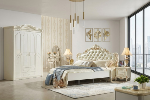 Armario blanco de madera para dormitorio de diseño de muebles clásicos.