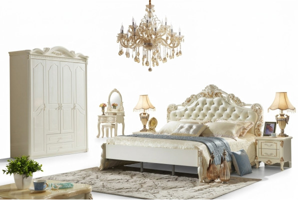 Armario blanco de madera para dormitorio de diseño de muebles clásicos.