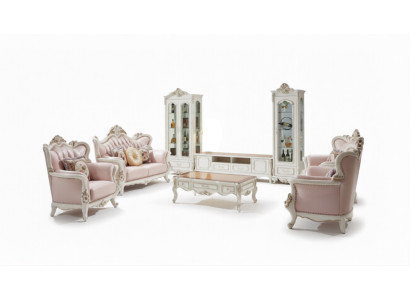 Vitrina blanca de lujo para sala de estar, muebles de madera de diseño de gabinete de vidrio clásico