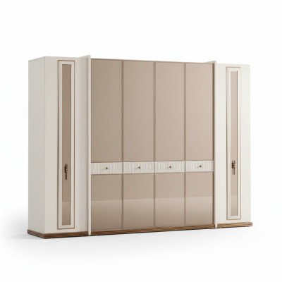 Armario de seis puertas en color beige, mueble de madera para armario.