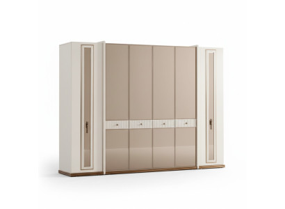 Armario de seis puertas en color beige, mueble de madera para armario.