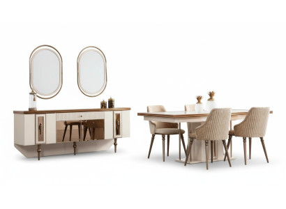 Juego de comedor de lujo - Cómoda, aparador, mesa, set de 4 sillas - 8 piezas.