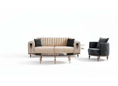 Diseño moderno Conjunto de sofás Juego de sofá Set de sala de estar 3+1 Mesa de centro Beige