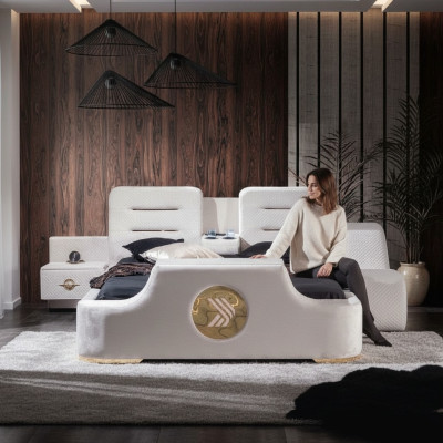 Cama doble Camas Moderno Lujo Taburete Multifunción Diseño de cama Terciopelo
