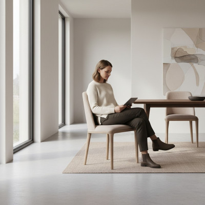 Diseño de lujo Silla tapizada Sillas Asiento Comedor Madera Textil Sillón Madera maciza