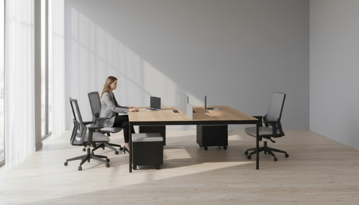 Muebles de oficina modernos, escritorios de lujo, mobiliario de madera nuevo.