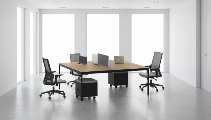 Muebles de oficina modernos, escritorios de lujo, mobiliario de madera nuevo.