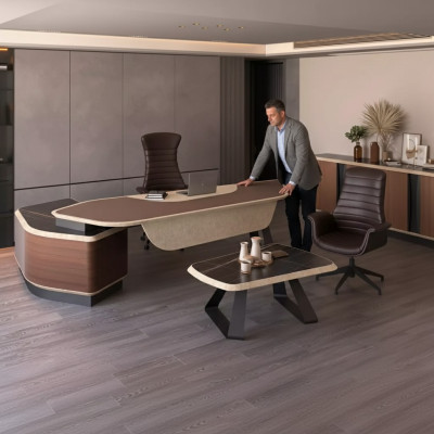Moderno conjunto de oficina de lujo, muebles, escritorio de esquina, aparador, madera maciza.