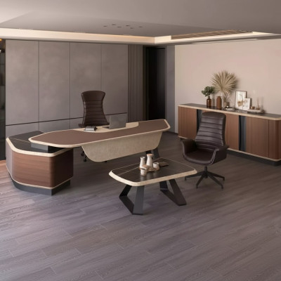 Moderno conjunto de oficina de lujo, muebles, escritorio de esquina, aparador, madera maciza.