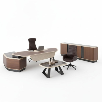 Moderno conjunto de oficina de lujo, muebles, escritorio de esquina, aparador, madera maciza.