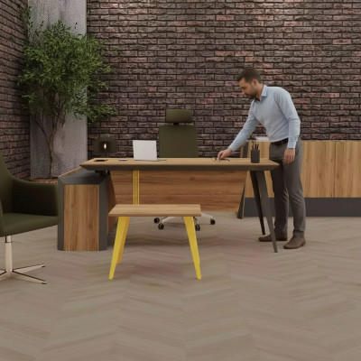 Escritorio de esquina, mesa de centro, aparador, muebles de oficina, diseño de sala de estudio.