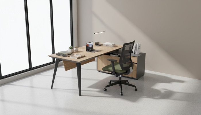 Escritorio en esquina, escritorio de oficina grande, escritorio de jefe, escritorios, muebles de oficina, marrón.
