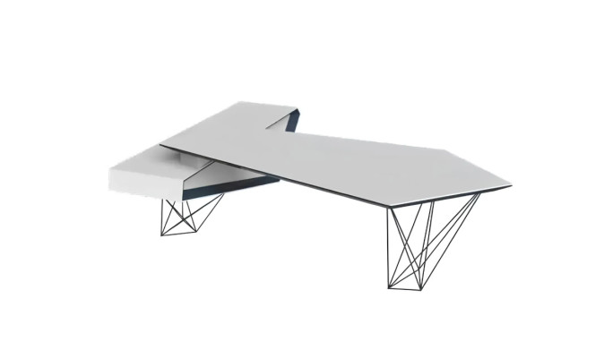 Escritorio de esquina, escritorio de trabajo, oficina, mesa de lujo, muebles de diseño blancos.