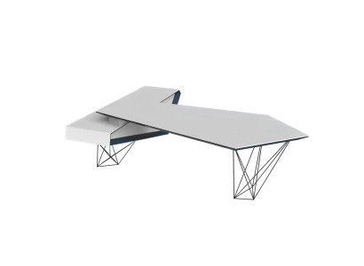 Escritorio de esquina, escritorio de trabajo, oficina, mesa de lujo, muebles de diseño blancos.