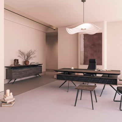 Estudio oficina escritorio mesa de centro aparador moderno madera marrón