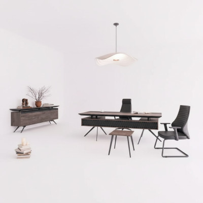 Estudio oficina escritorio mesa de centro aparador moderno madera marrón