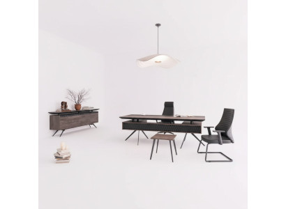 Estudio oficina escritorio mesa de centro aparador moderno madera marrón