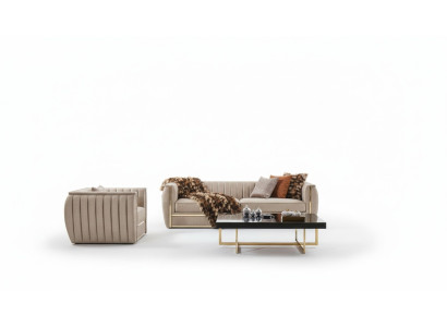 Diseño de sofá de 3 plazas + 1, mesa de centro, sofá, tapicería color beige, sofá nuevo.