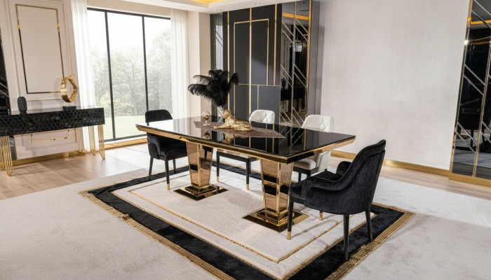 Mesa Mesa de comedor Madera Juego de comedor 4 sillas Conjunto Sillas negro Grupo