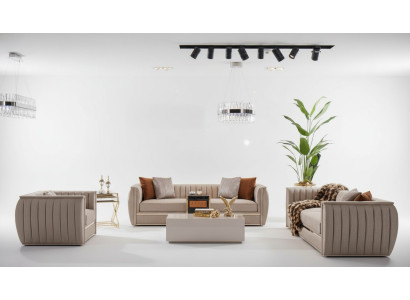 Lujo Beige Set de sofá 3+3+1 Mesa de centro Sofá Sillón Sofás 5 piezas