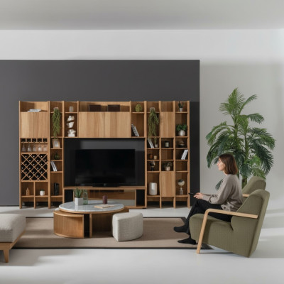 Juego de muebles de sala de estar: sillón de diseñador, 2x pared de sala, mesa de centro
