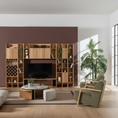 Juego de muebles de sala de estar: sillón de diseñador, 2x pared de sala, mesa de centro