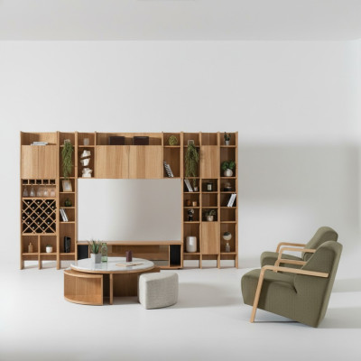 Juego de muebles de sala de estar: sillón de diseñador, 2x pared de sala, mesa de centro