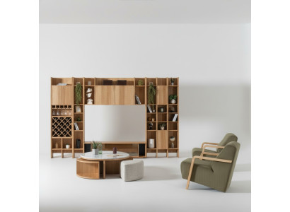 Juego de muebles de sala de estar: sillón de diseñador, 2x pared de sala, mesa de centro