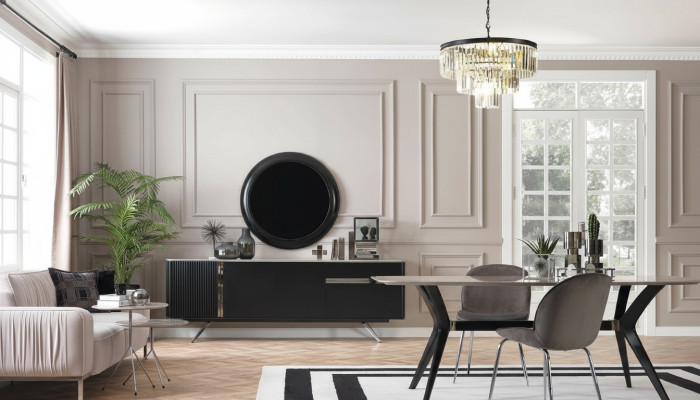 7 piezas de lujo Loft diseño comedor juego de muebles mesa cómoda 4 sillas