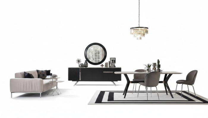 7 piezas de lujo Loft diseño comedor juego de muebles mesa cómoda 4 sillas