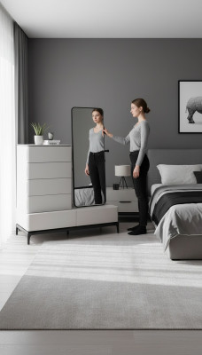 Conjunto de muebles de salón cómoda con espejo de madera estilo moderno blanco.