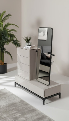 Conjunto de muebles de salón cómoda con espejo de madera estilo moderno blanco.