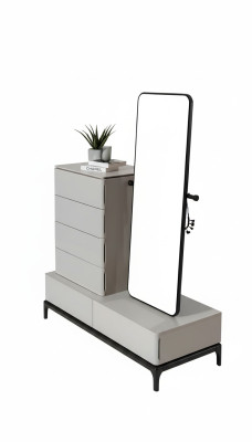 Conjunto de muebles de salón cómoda con espejo de madera estilo moderno blanco.