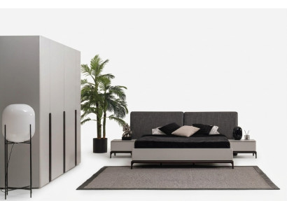 Cama acolchada de diseño de lujo doble camas de hotel de madera muebles gris claro loft.