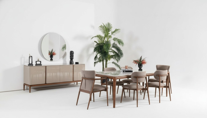 Italian dining room set, dining group, dining table set, chair group, sideboard.