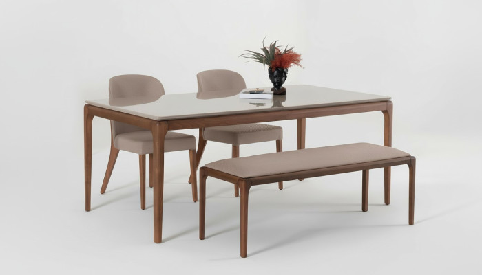 Grupo de comedor, conjunto de comedor banco 4 sillas mesa muebles beige de 6 piezas