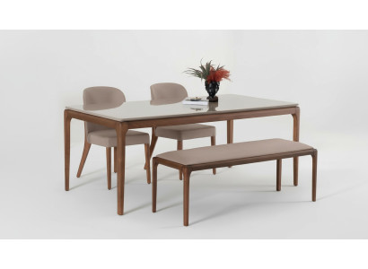 Grupo de comedor, conjunto de comedor banco 4 sillas mesa muebles beige de 6 piezas
