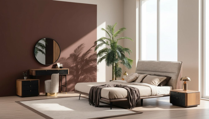 Juego completo de dormitorio: cama, tocador, espejo, taburete, conjunto de 6 piezas.