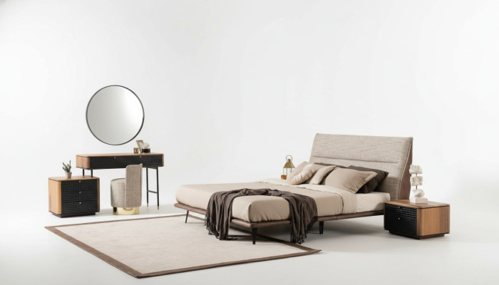 Juego completo de dormitorio: cama, tocador, espejo, taburete, conjunto de 6 piezas.