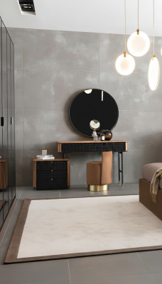 Dormitorio tocador espejo taburete conjunto completo Nuevo 3 piezas marrón.