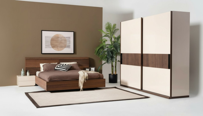 4 piezas Set de dormitorio Cama 2 mesitas de noche Armario Armario
