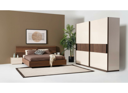 4 piezas Set de dormitorio Cama 2 mesitas de noche Armario Armario