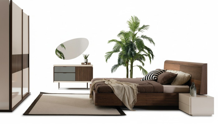 Diseño de dormitorio de lujo cama 2x mesitas de noche cómoda juego de muebles de 8 piezas.