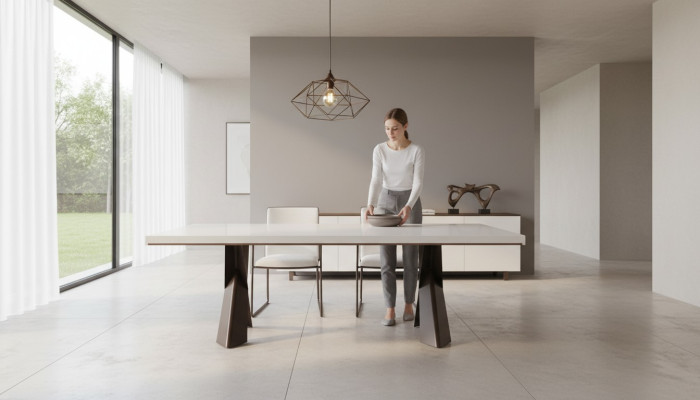 Comedor Mesa de comedor Mesa Metal Estilo Moderno Diseño Muebles Lujo nuevo Blanco