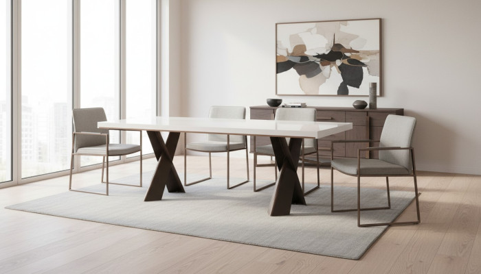 Comedor Mesa de comedor Mesa Metal Estilo Moderno Diseño Muebles Lujo nuevo Blanco