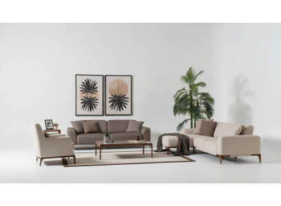 Sofá esquinero de salón en forma de L, sofá de 3 plazas, sillón, mesa de centro y set de 2 mesitas auxiliares.