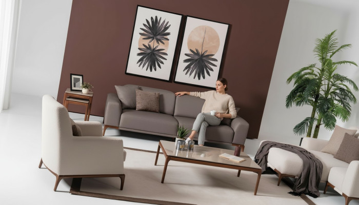 Set de sofá de diseño de lujo con mesa de centro y mesa auxiliar de 5 piezas.