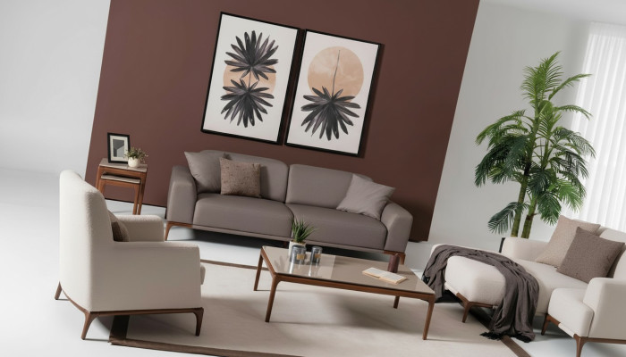 Set de sofá de diseño de lujo con mesa de centro y mesa auxiliar de 5 piezas.