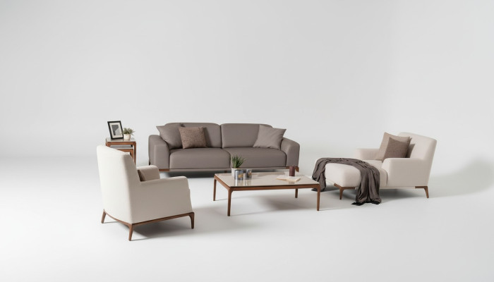 Set de sofá de diseño de lujo con mesa de centro y mesa auxiliar de 5 piezas.